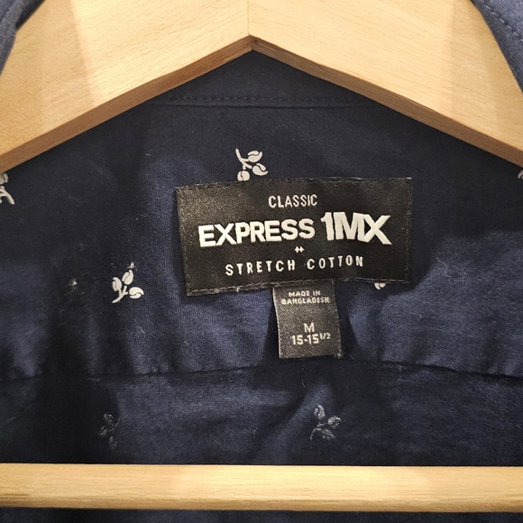 Express Dark Blue Patterned Button Down - Picture 3 of 5